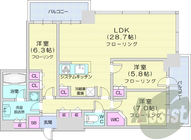 3LDK、システムキッチン、シャワートイレ、追い焚き