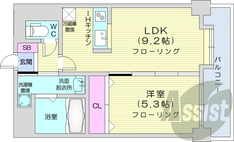 1LDK、オール電化、独立洗面台、ネット無料