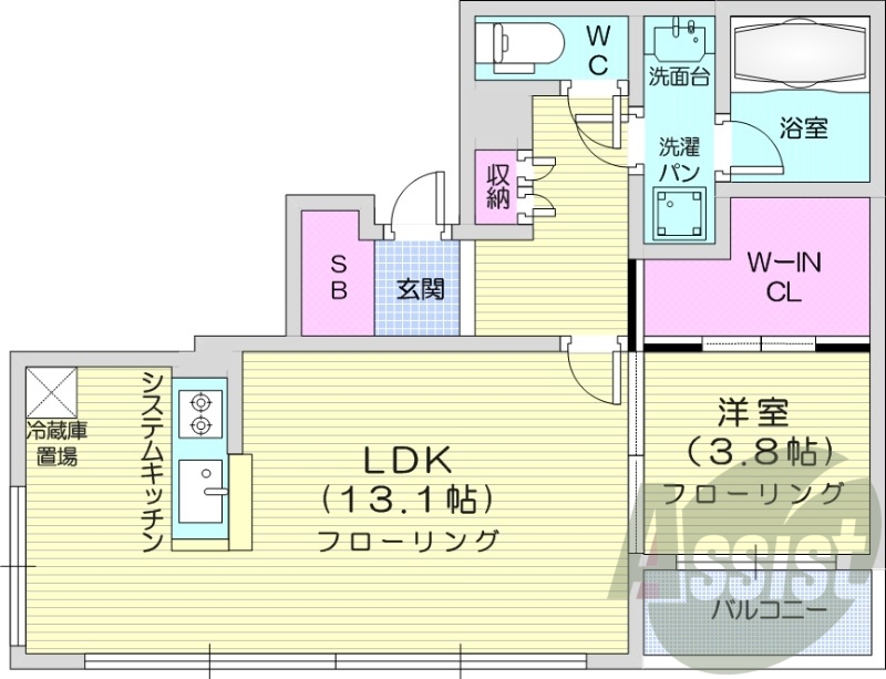 1LDK、都市ガス、システムキッチン、エアコン、ペット飼育可