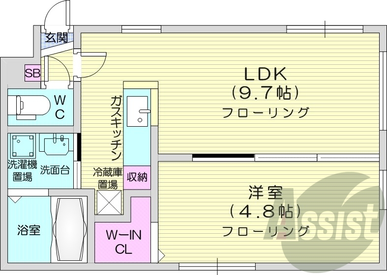 1LDK、浴室乾燥機、浴室TV、モニター付インターホン