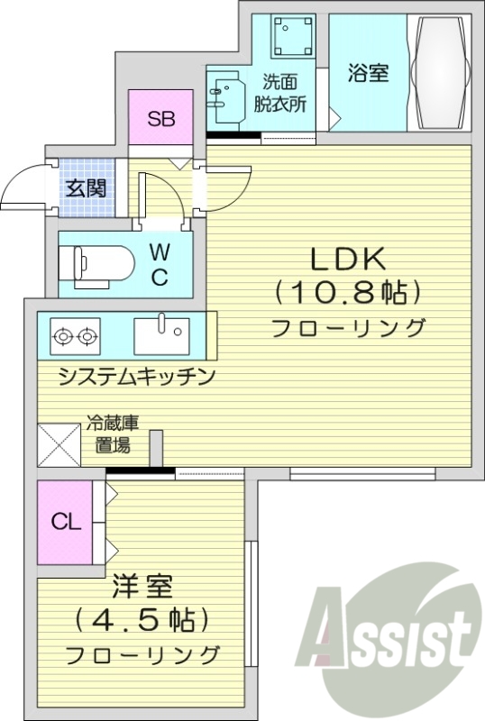 1LDK、都市ガス、エアコン、システムキッチン、ネット無料