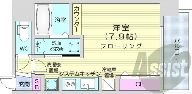 １K、都市ガス、エアコン、システムキッチン、ネット使用料不要