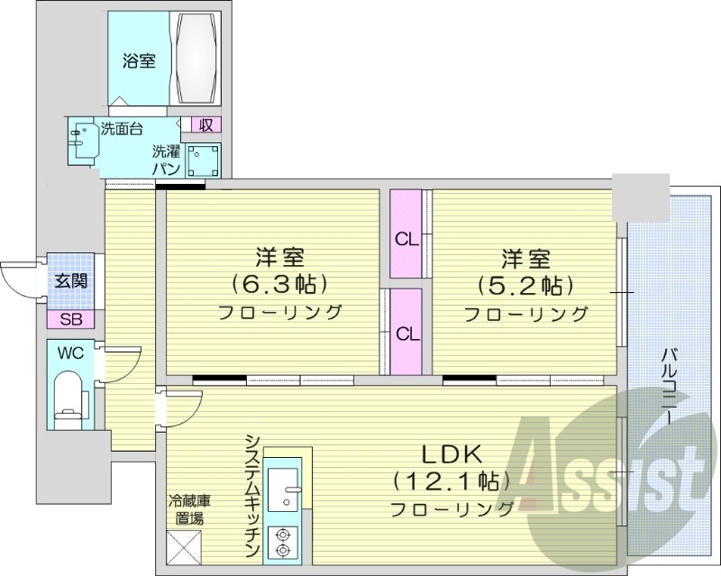 2LDK、都市ガス、追い焚き、宅配ボックス
