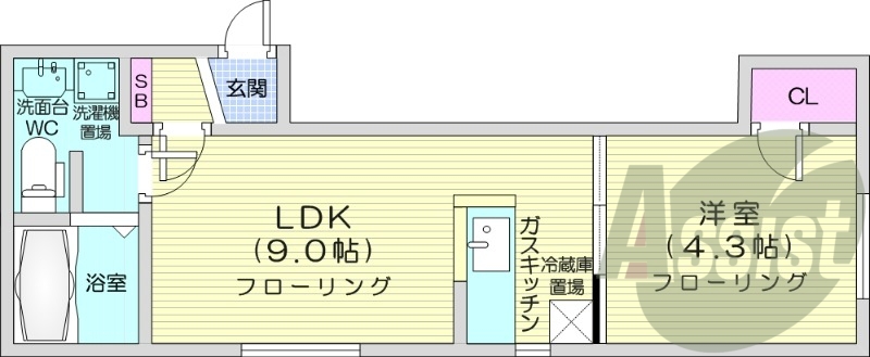 1LDK、カウンターキッチン、シャンプードレッサー