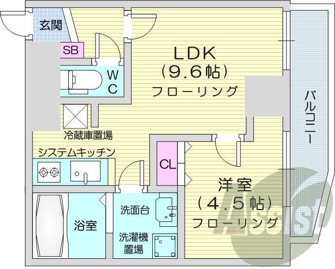 1LDK、都市ガス、エアコン、システムキッチン、ネット無料