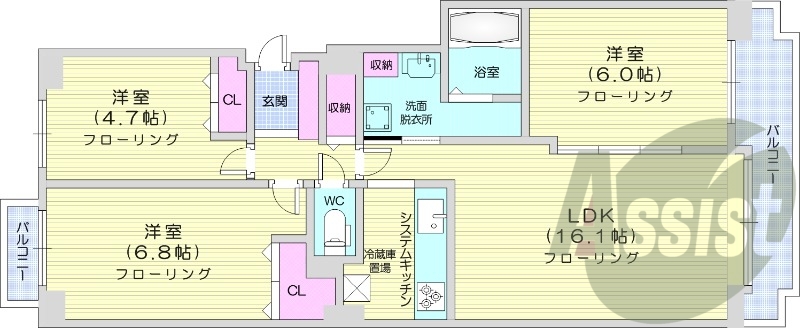 3LDK、分譲マンション、都市ガス、システムキッチン