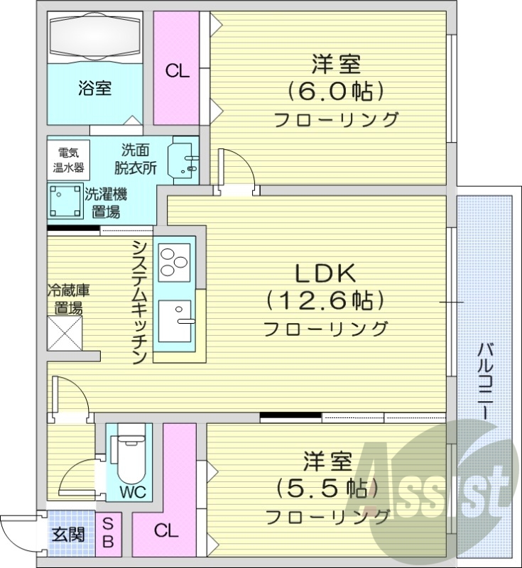 2LDK、オール電化、角部屋、ネット無料、トランクルーム
