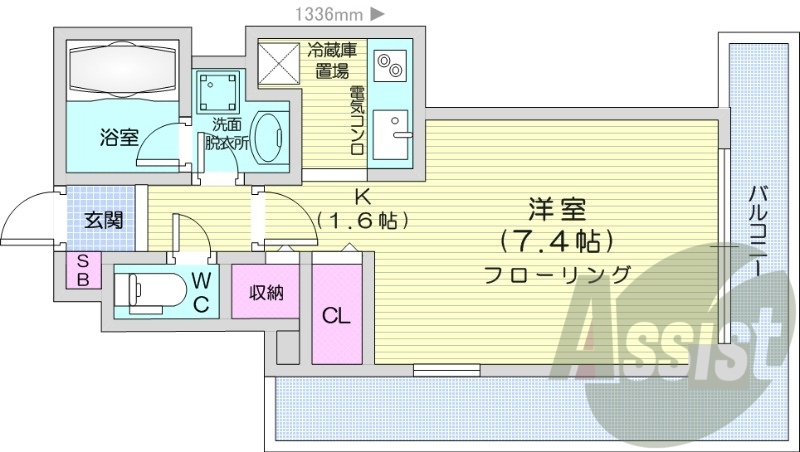 1K、オートロック、バストイレ別、エアコン