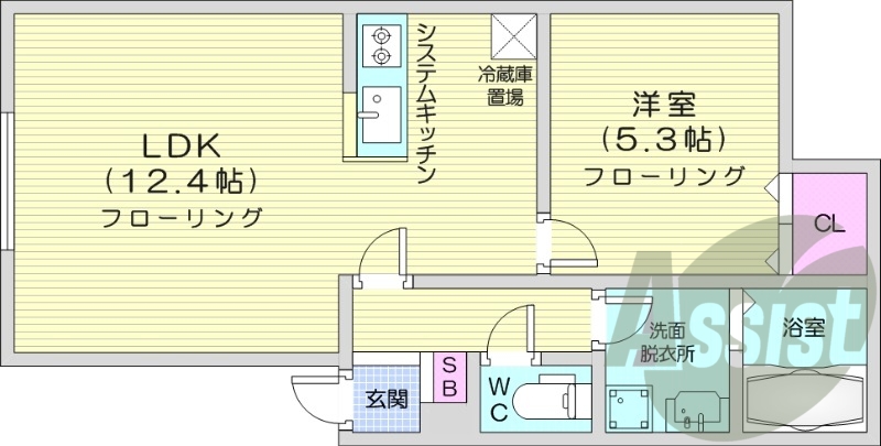 1LDK、エアコン、灯油暖房、独立洗面台、システムキッチン