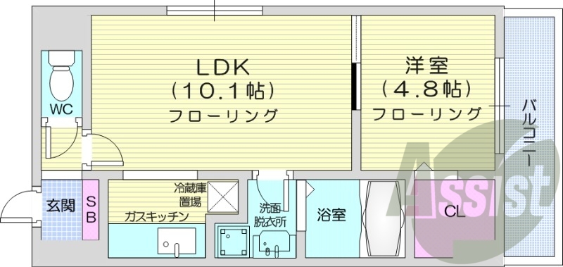 1LDK、角部屋、エアコン、ネット無料、ケーブルTV