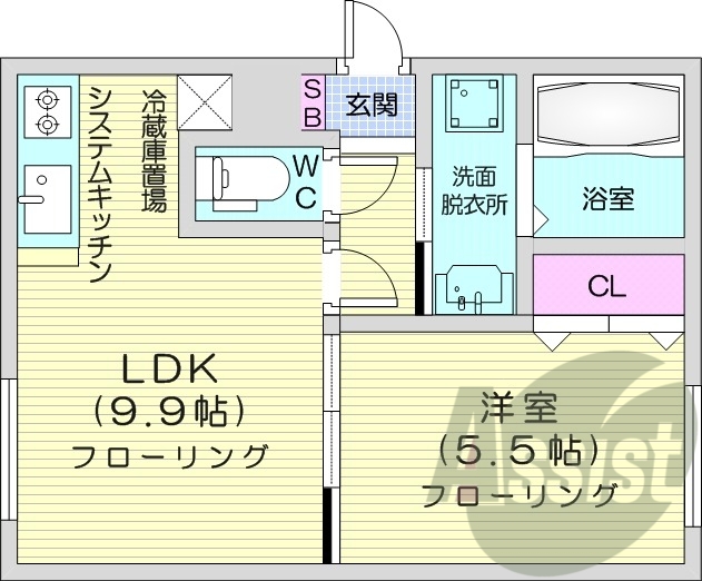 1LDK、エアコン、システムキッチン、浴室乾燥機