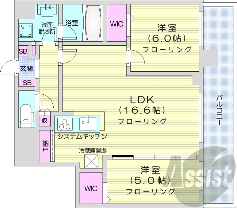 2LDK、システムキッチン、シャワートイレ、追い焚き