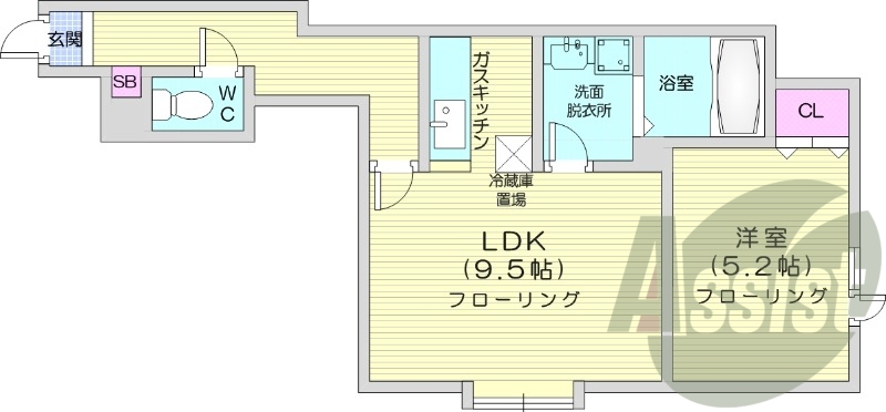 1LDK、独立洗面台、TVモニターホン、バス・トイレ別