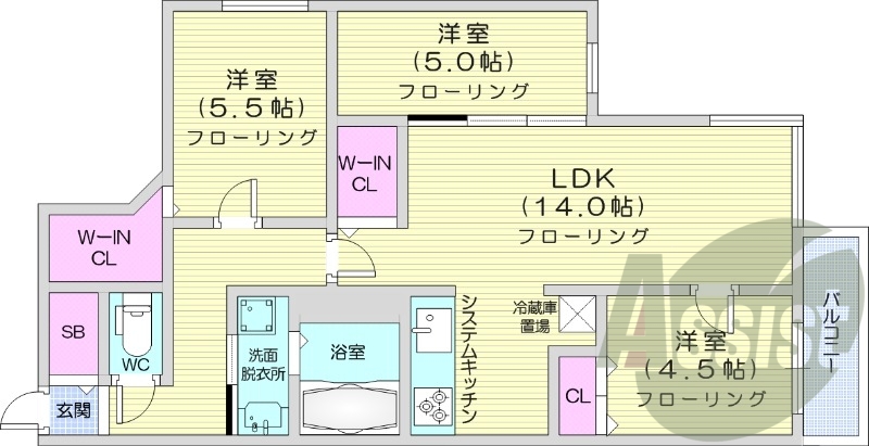 3LDK、収納、角部屋、エアコン、灯油暖房