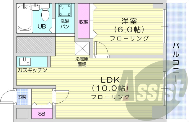 1LDK、モニターホン、都市ガス、ガス暖房