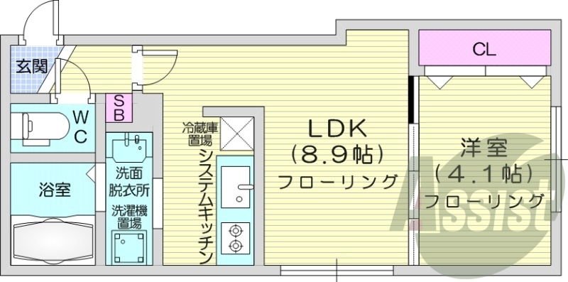 1LDK、システムキッチン、エアコン、灯油暖房