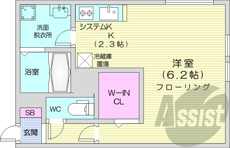 1K、エアコン、灯油暖房、オートロック、システムキッチン