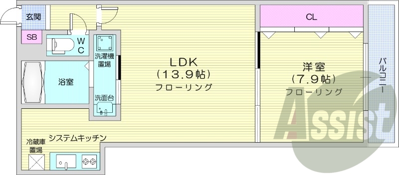 1LDK、システムキッチン、エアコン、シャンプードレッサー
