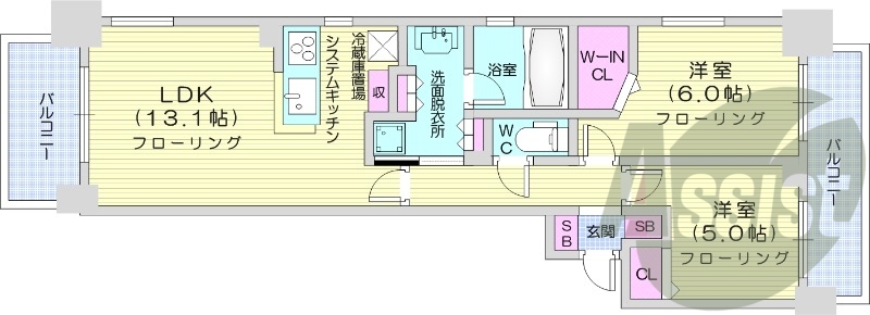 2LDK、エアコン、床暖房、追い焚き、浴室乾燥機