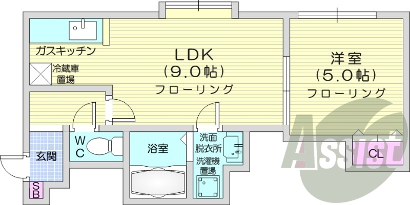 1LDK、独立洗面台、灯油暖房、モニタ付インターホン