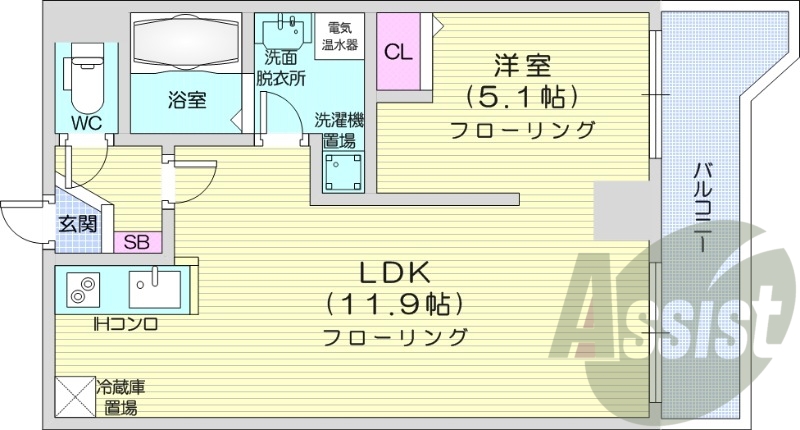 1LDK、エアコン、オール電化、バストイレ別
