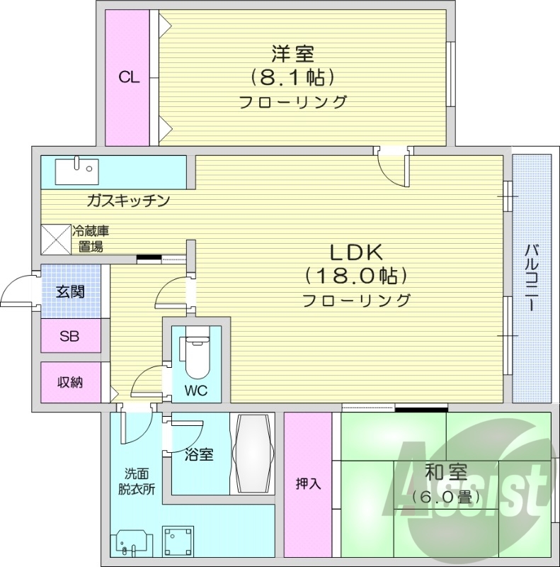 2LDK、エアコン、ネット無料、独立洗面台、ペット相談