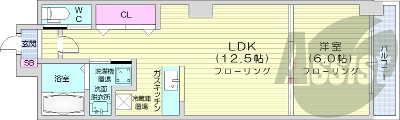 1LDK、バストイレ別、クローゼット、シューズボックス