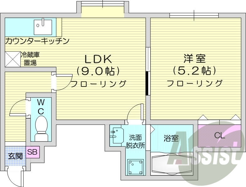 1LDK、灯油暖房、カメラ付きインターホン