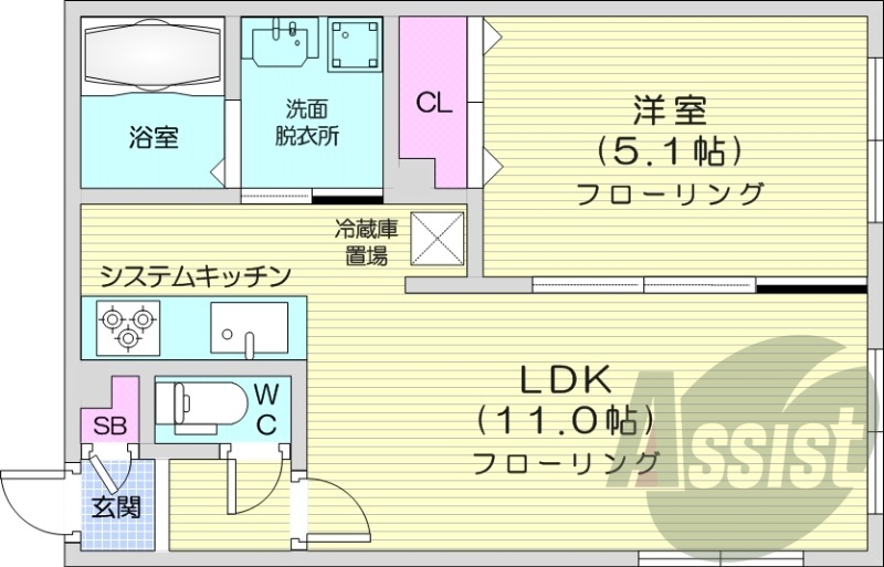 1LDK、システムキッチン、エアコン、ペット相談可