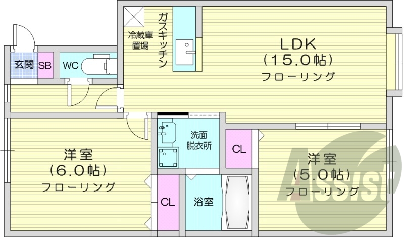 2LDK、エアコン、ネット無料、トランクルーム