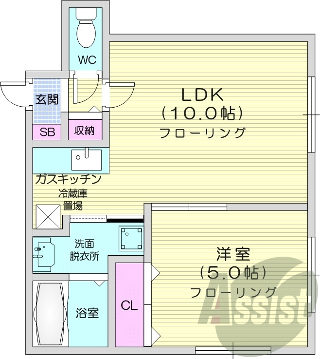1LDK、オートロック、灯油暖房、独立洗面台