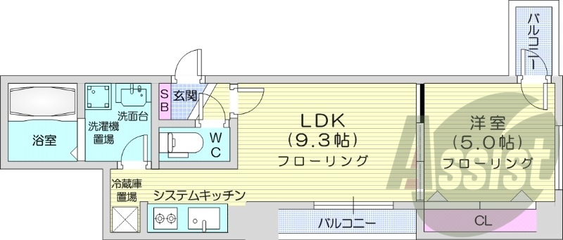 1LDK、システムキッチン、エアコン、ペット相談可