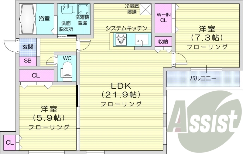 2LDK、エアコン、システムキッチン、追い焚き、浴室乾燥機