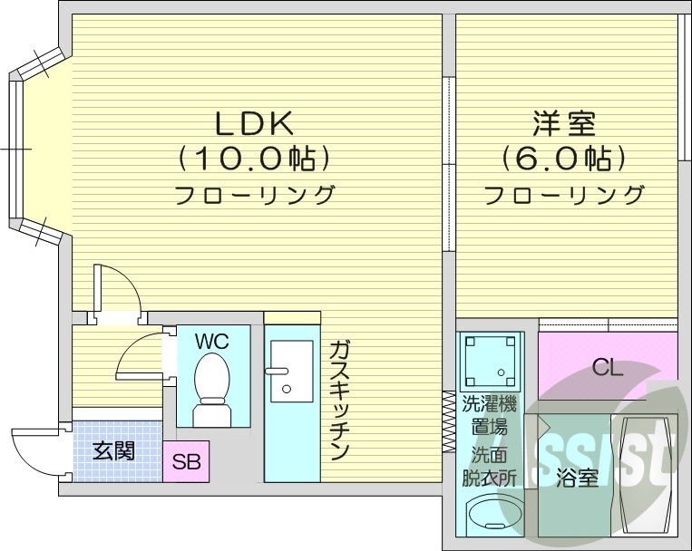 1LDK、灯油暖房、独立洗面台、クローゼット
