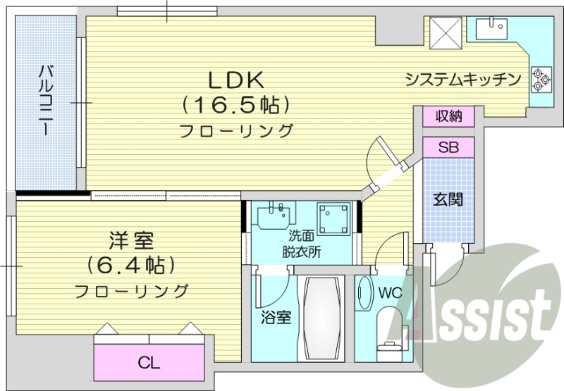 1LDK、システムキッチン、都市ガス、追い焚き
