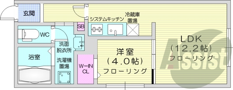 1LDK、ネット無料、都市ガス、システムキッチン