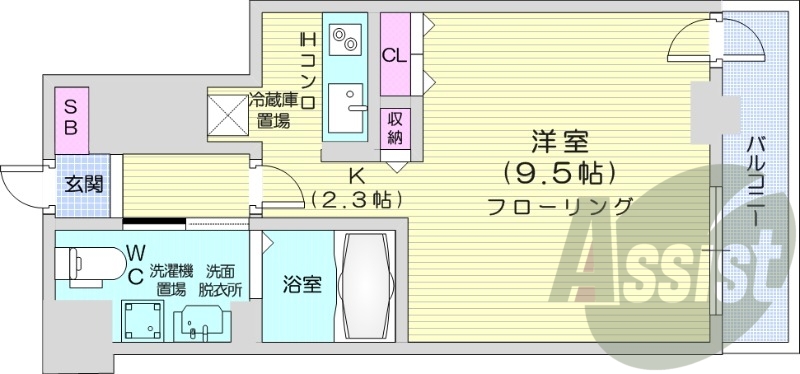 1K、オール電化、バルコニー、シャワートイレ