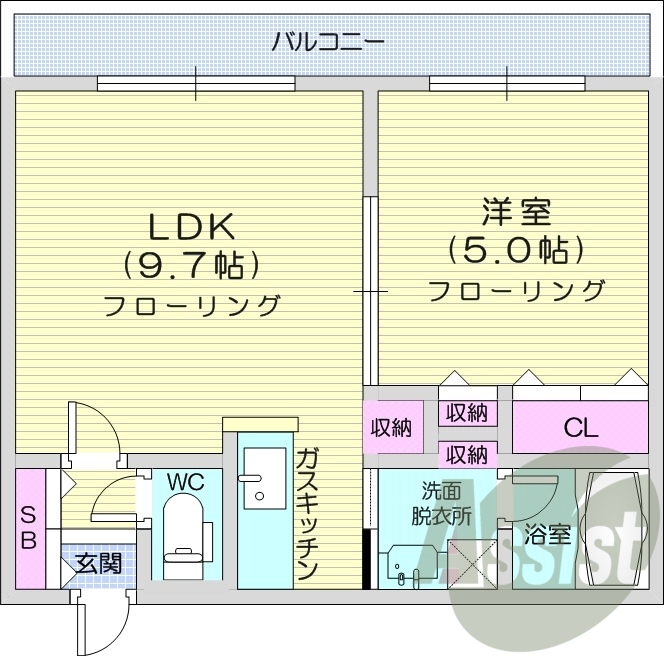 1LDK、クローゼット、エアコン、モニタ付インターホン