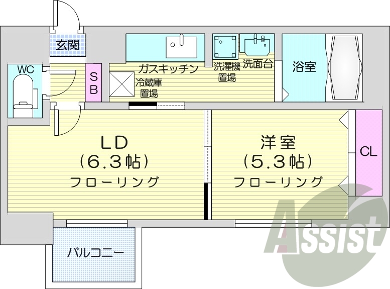 1LDK、宅配ボックス、TVインターホン