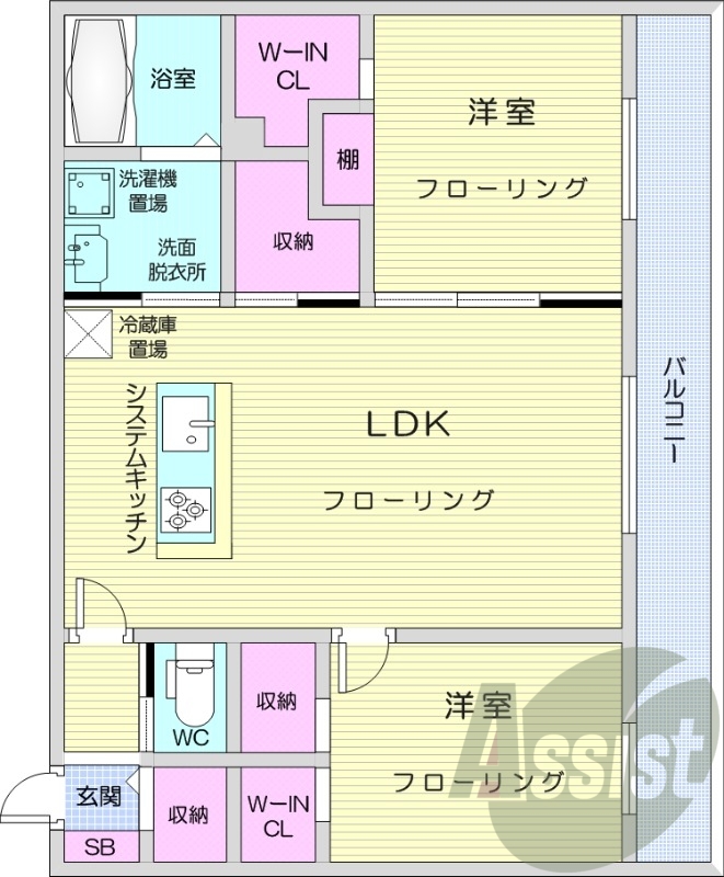 2LDK、エアコン、システムキッチン、ネット無料