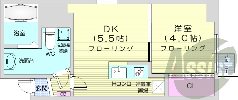 1DK、エアコン、システムキッチン、TVインターホン