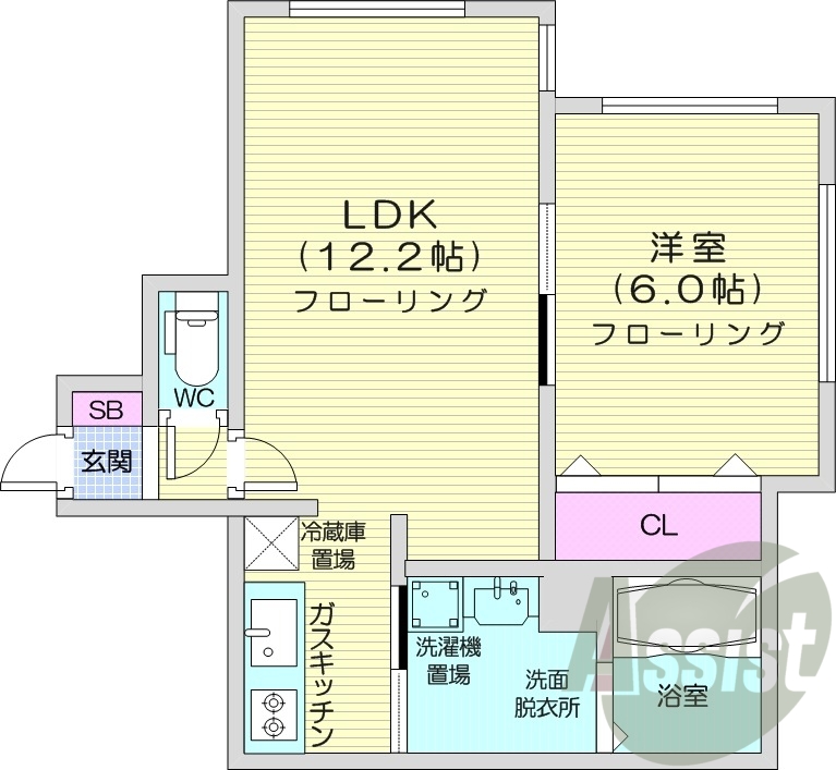 1LDK、エアコン、灯油暖房、ネット無料、システムキッチン