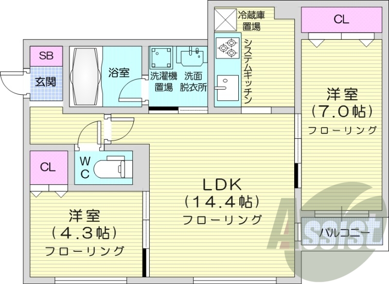2LDK、エアコン、灯油暖房、ネット無料