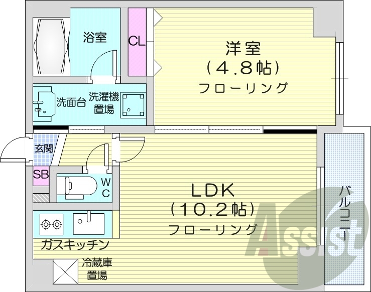 1LDK、クローゼット、バストイレ別、洗面脱衣所