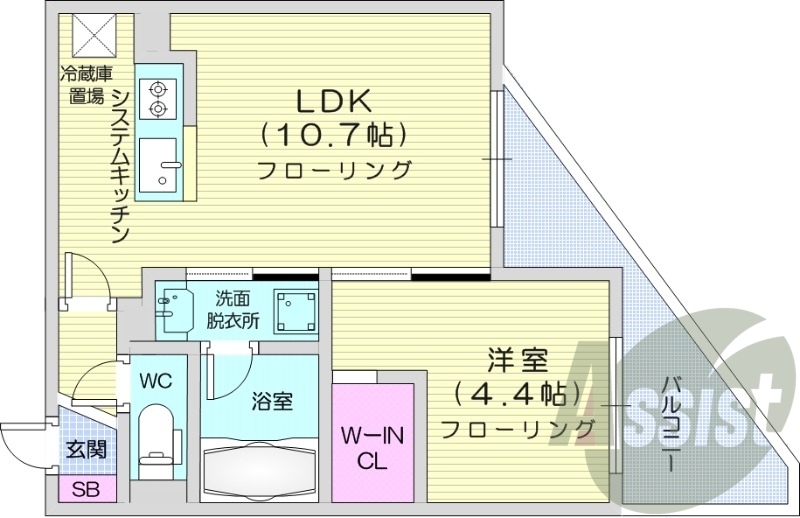 1LDK、都市ガス、エアコン、システムキッチン、ネット無料