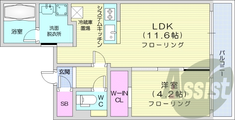 1LDK、エアコン、システムキッチン、ネット無料