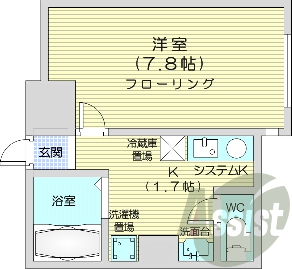1K、浴室乾燥機、エアコン、ネット無料、オートロック