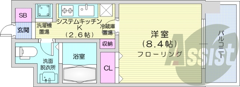 1K、クローゼット、床暖房、浴室乾燥機、ウォシュレット