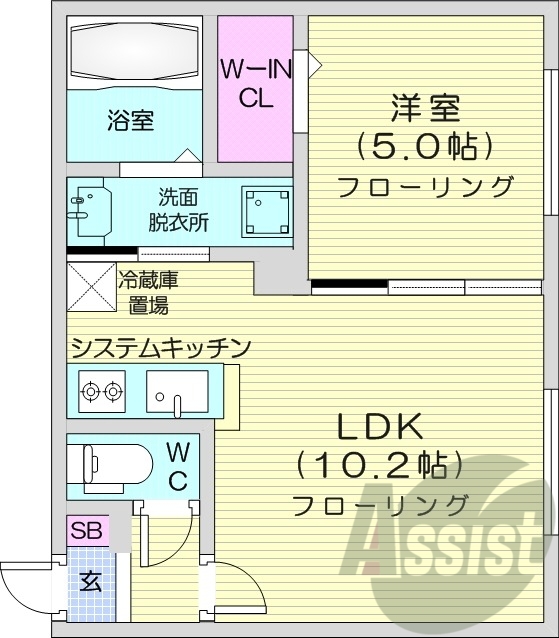 1LDK、ガスリミット付、エアコン、システムキッチン