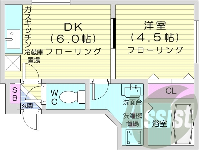 1DK、バストイレ別、オートロック、シャンプードレッサー
